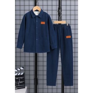 Boys Casual Blue Corduroy 2-Piece Set – Long Sleeve Shirt & Pants-Like New
